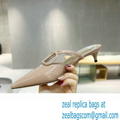 Valentino Heel 4cm VLogo Signature Patent Leather Mules Nude