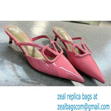 Valentino Heel 4cm VLogo Signature Patent Leather Mules Pink