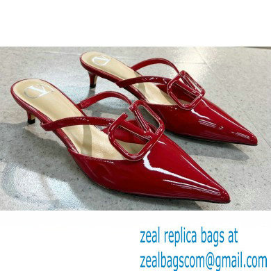 Valentino Heel 4cm VLogo Signature Patent Leather Mules Red
