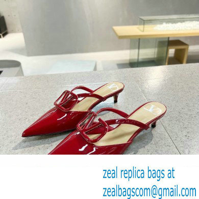 Valentino Heel 4cm VLogo Signature Patent Leather Mules Red