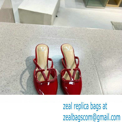 Valentino Heel 4cm VLogo Signature Patent Leather Mules Red