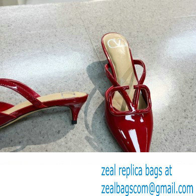 Valentino Heel 4cm VLogo Signature Patent Leather Mules Red