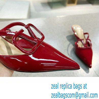 Valentino Heel 4cm VLogo Signature Patent Leather Mules Red