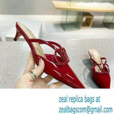 Valentino Heel 4cm VLogo Signature Patent Leather Mules Red