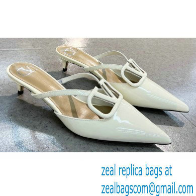 Valentino Heel 4cm VLogo Signature Patent Leather Mules White