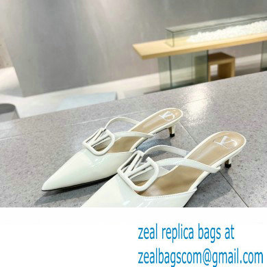 Valentino Heel 4cm VLogo Signature Patent Leather Mules White