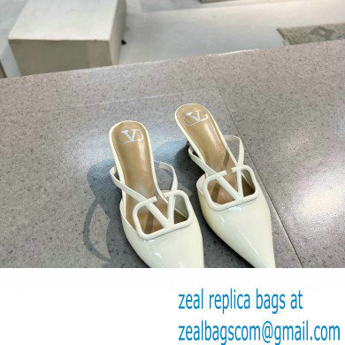 Valentino Heel 4cm VLogo Signature Patent Leather Mules White