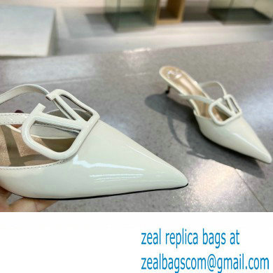Valentino Heel 4cm VLogo Signature Patent Leather Mules White
