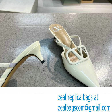 Valentino Heel 4cm VLogo Signature Patent Leather Mules White