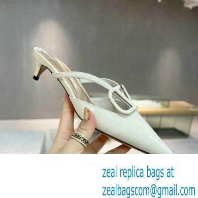 Valentino Heel 4cm VLogo Signature Patent Leather Mules White