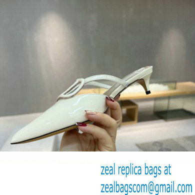 Valentino Heel 4cm VLogo Signature Patent Leather Mules White