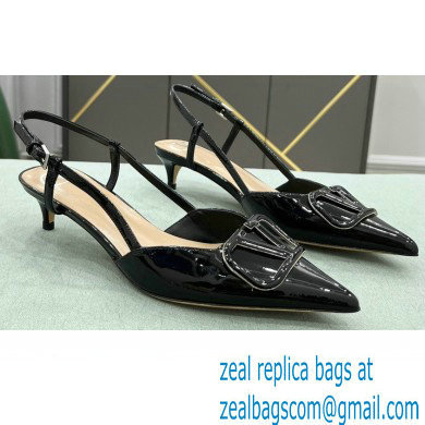 Valentino Heel 4cm VLogo Signature Patent Leather Slingback Pumps Black