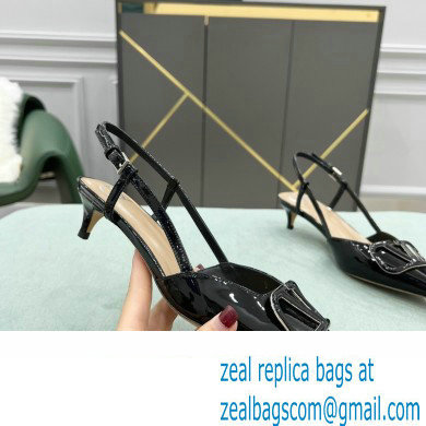 Valentino Heel 4cm VLogo Signature Patent Leather Slingback Pumps Black