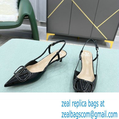 Valentino Heel 4cm VLogo Signature Patent Leather Slingback Pumps Black