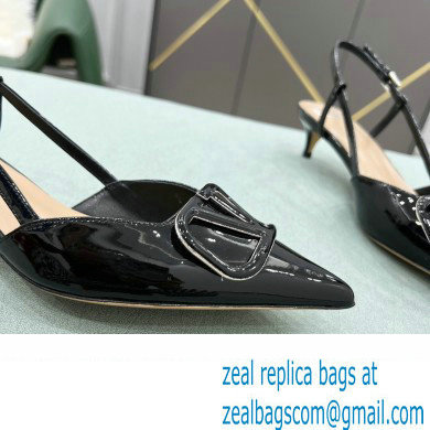 Valentino Heel 4cm VLogo Signature Patent Leather Slingback Pumps Black