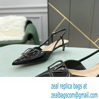 Valentino Heel 4cm VLogo Signature Patent Leather Slingback Pumps Black