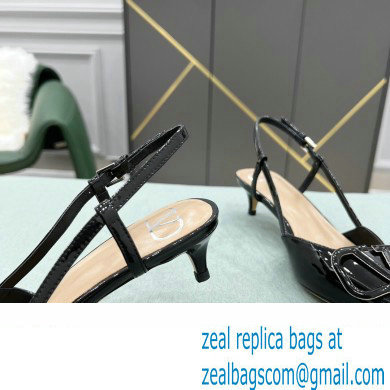 Valentino Heel 4cm VLogo Signature Patent Leather Slingback Pumps Black