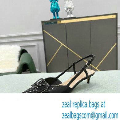 Valentino Heel 4cm VLogo Signature Patent Leather Slingback Pumps Black