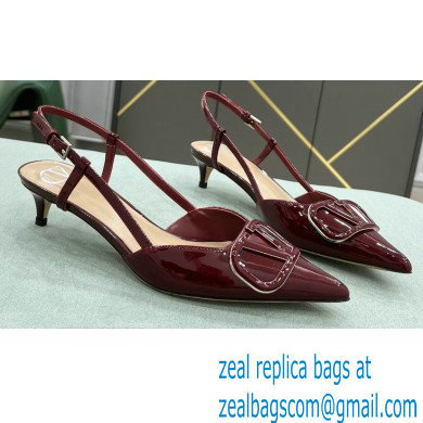 Valentino Heel 4cm VLogo Signature Patent Leather Slingback Pumps Burgundy