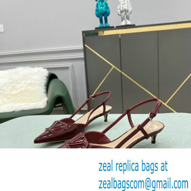 Valentino Heel 4cm VLogo Signature Patent Leather Slingback Pumps Burgundy