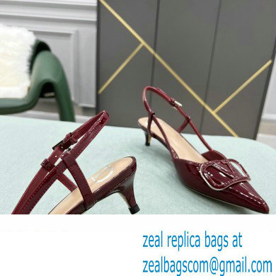 Valentino Heel 4cm VLogo Signature Patent Leather Slingback Pumps Burgundy