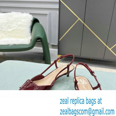 Valentino Heel 4cm VLogo Signature Patent Leather Slingback Pumps Burgundy
