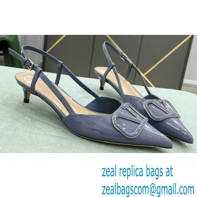 Valentino Heel 4cm VLogo Signature Patent Leather Slingback Pumps Dusty Blue