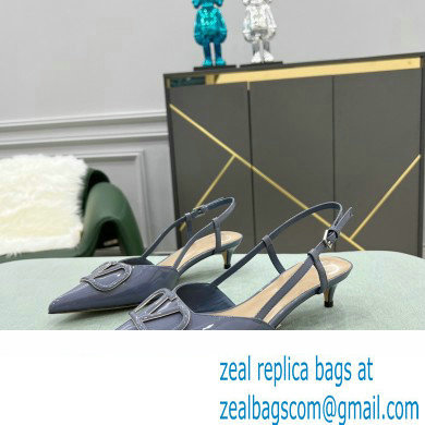 Valentino Heel 4cm VLogo Signature Patent Leather Slingback Pumps Dusty Blue
