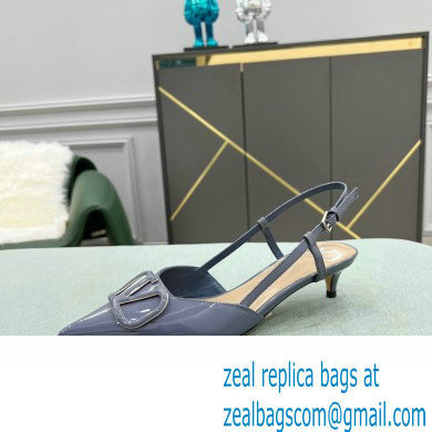 Valentino Heel 4cm VLogo Signature Patent Leather Slingback Pumps Dusty Blue