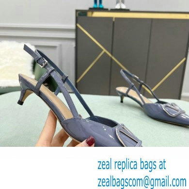 Valentino Heel 4cm VLogo Signature Patent Leather Slingback Pumps Dusty Blue