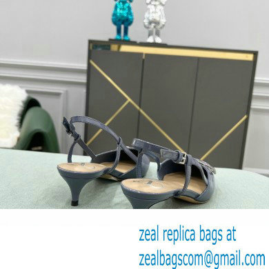 Valentino Heel 4cm VLogo Signature Patent Leather Slingback Pumps Dusty Blue
