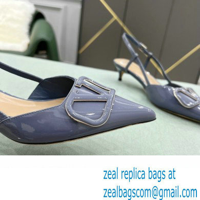 Valentino Heel 4cm VLogo Signature Patent Leather Slingback Pumps Dusty Blue