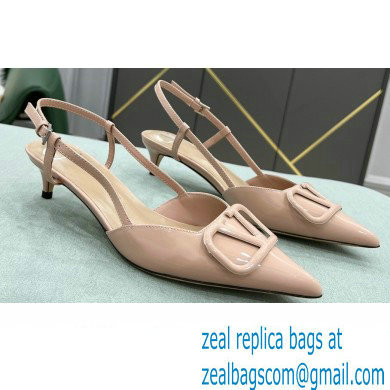 Valentino Heel 4cm VLogo Signature Patent Leather Slingback Pumps Nude