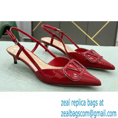 Valentino Heel 4cm VLogo Signature Patent Leather Slingback Pumps Red
