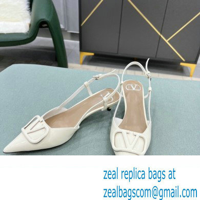 Valentino Heel 4cm VLogo Signature Patent Leather Slingback Pumps White