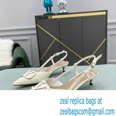 Valentino Heel 4cm VLogo Signature Patent Leather Slingback Pumps White