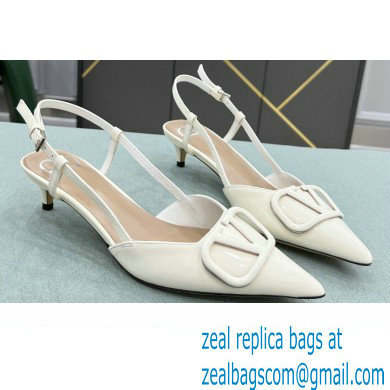 Valentino Heel 4cm VLogo Signature Patent Leather Slingback Pumps White