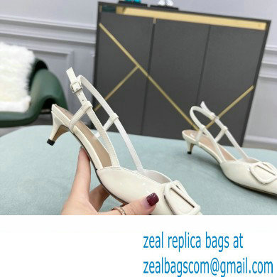 Valentino Heel 4cm VLogo Signature Patent Leather Slingback Pumps White