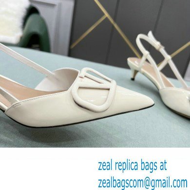 Valentino Heel 4cm VLogo Signature Patent Leather Slingback Pumps White