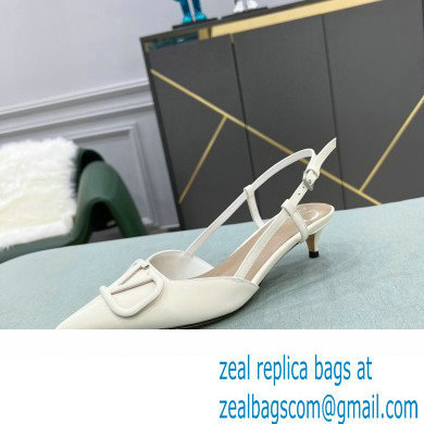 Valentino Heel 4cm VLogo Signature Patent Leather Slingback Pumps White