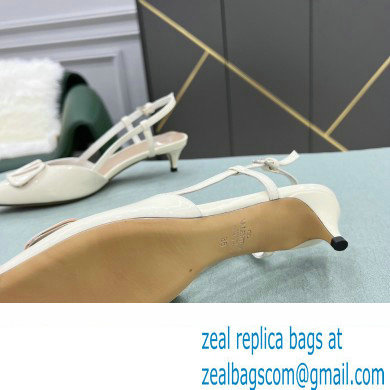 Valentino Heel 4cm VLogo Signature Patent Leather Slingback Pumps White