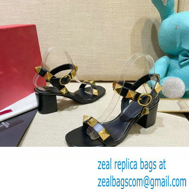 Valentino Heel 6cm Roman Stud Calfskin sandals Black 2022
