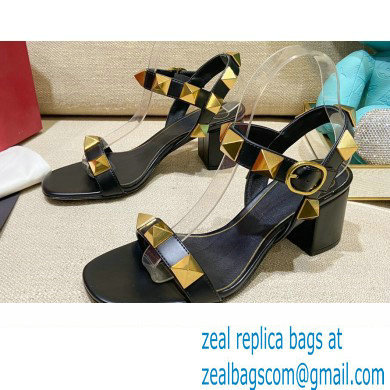 Valentino Heel 6cm Roman Stud Calfskin sandals Black 2022