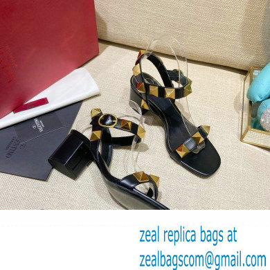 Valentino Heel 6cm Roman Stud Calfskin sandals Black 2022