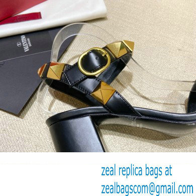 Valentino Heel 6cm Roman Stud Calfskin sandals Black 2022