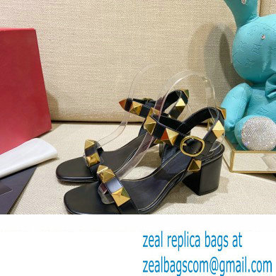 Valentino Heel 6cm Roman Stud Calfskin sandals Black 2022