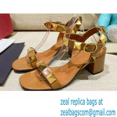 Valentino Heel 6cm Roman Stud Calfskin sandals Brown 2022