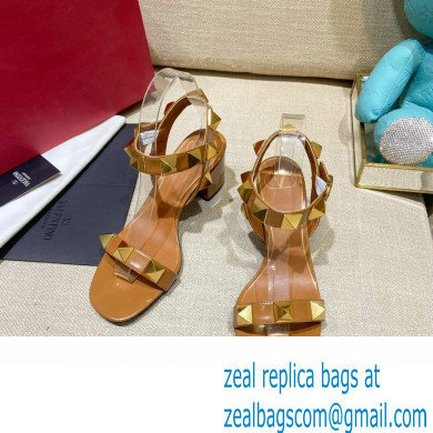 Valentino Heel 6cm Roman Stud Calfskin sandals Brown 2022