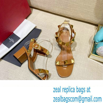 Valentino Heel 6cm Roman Stud Calfskin sandals Brown 2022