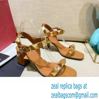 Valentino Heel 6cm Roman Stud Calfskin sandals Brown 2022